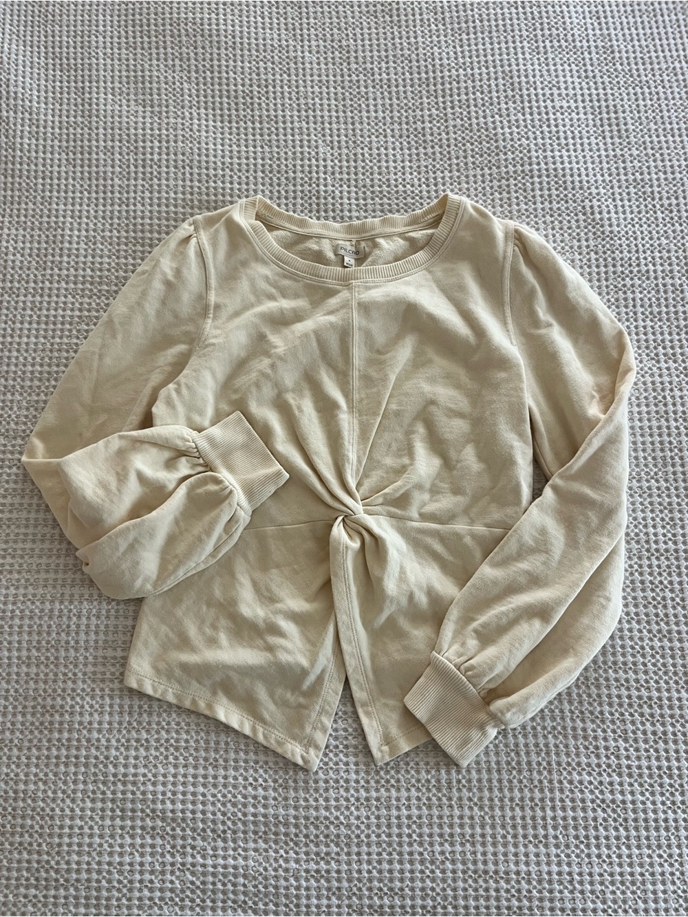 Pilcro Anthropologie Cream Twist-Front‎ Pullover sweatshirt - Picture 2 of 13